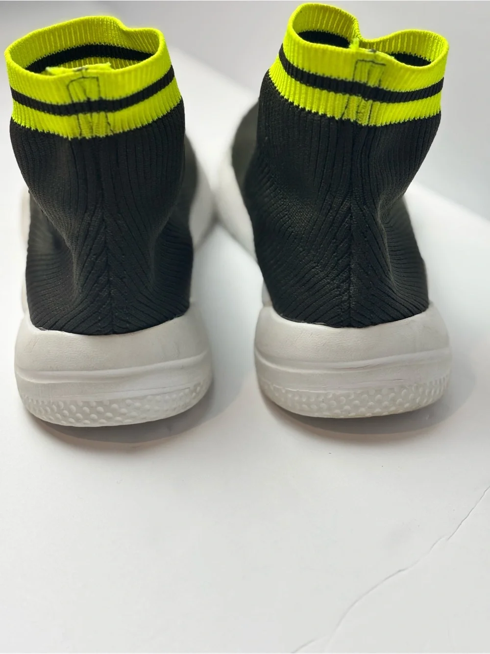 Zara Black Knit Sock Sneakers with Neon Yellow Stripe